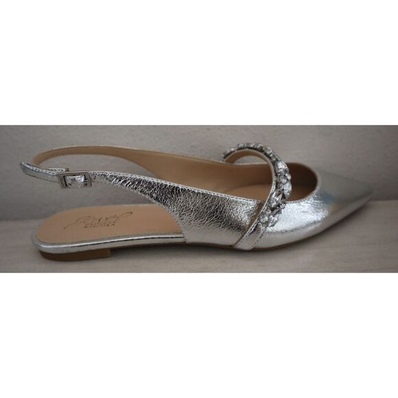 Jewel Badgley Mischka Women Sz 8.5 Silver Bambi Pointed Toe Slingback Flats - Picture 9 of 11